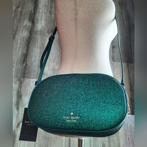 NWT Authentic Kate Spade Purse Glitter Festive Teal Oval Camera Bag FALL GLIMMER